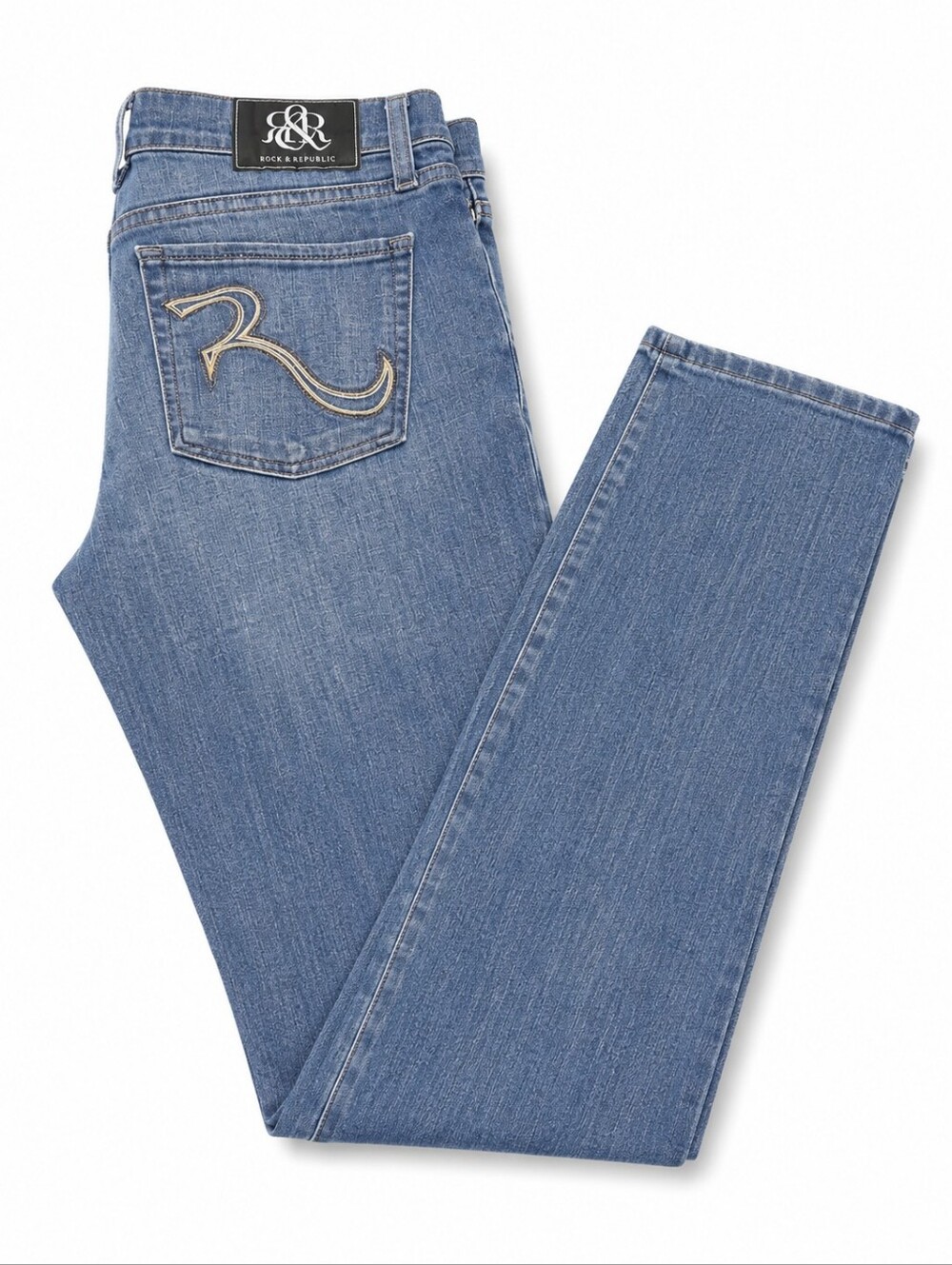 Rock & Republic Blue Straight Leg Jeans with Embroidered Pocket